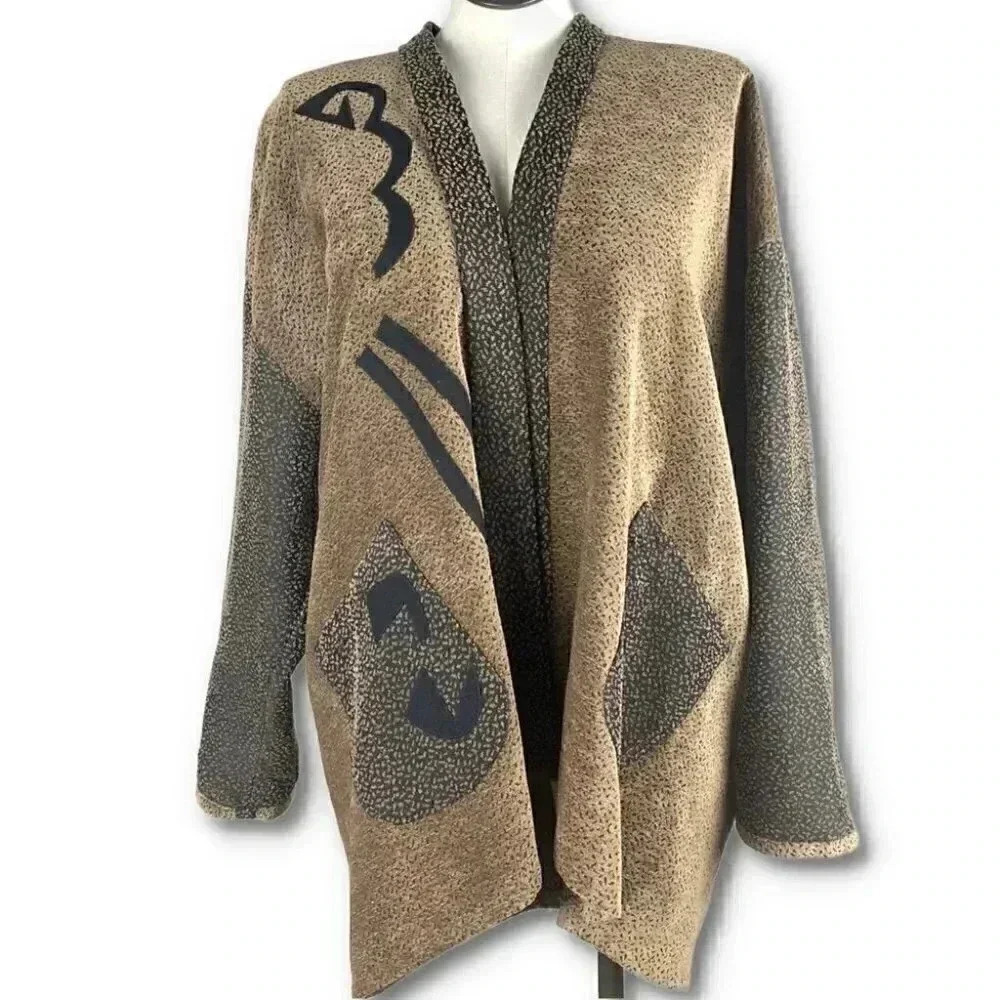 Beppa jacket size M brown black vintage 80s artesian wearable art geometric - Picture 12 of 12